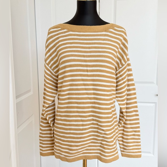 Croft & Barrow Women's Tan and White Striped Sweater - Picture 1 of 8